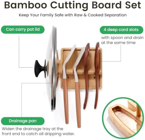 Bamboo Spoon Rest & Pot Lid Holder for Stove Top, 2-in-1 Spatula Rest