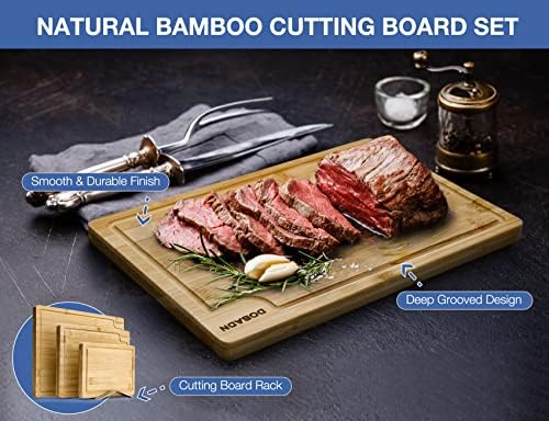 Bamboo Cutting Board Set for Kitchen,Set of 3 Chopping Boards with