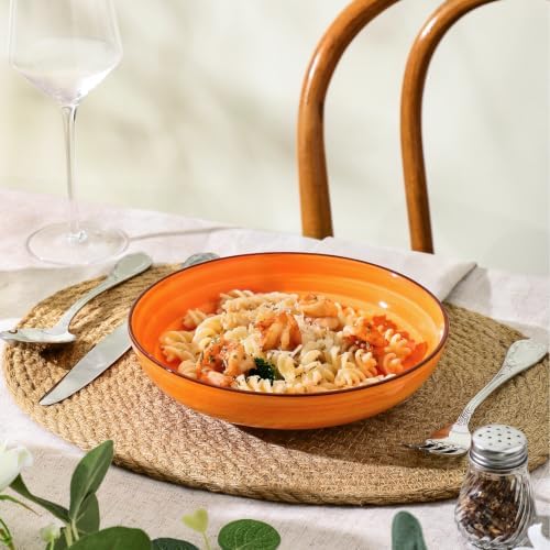 Selamica Ceramic Pasta Bowls Set of 6, 26 OZ Shallow Salad Bowls