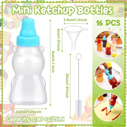 16 Pcs Mini Ketchup Bottles Condiment Squeeze Bottles Bear