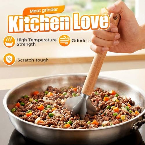 304 Stainless Steel Meat Chopper, 6 Blade Ground Beef Masher with