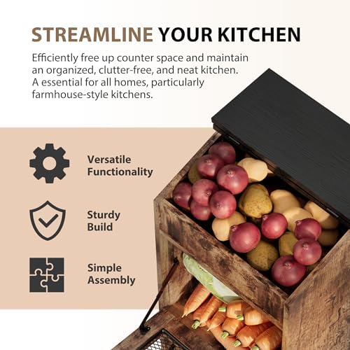 ONG Storage Bin Wood, Wooden Bread Storage Bins, Decorative Potato and