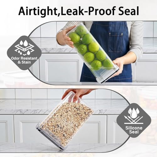 7 PCS Airtight Food Storage Containers with Lids, Plastic Kitchen and Organization Canisters for Cereal, Dry Food, Flour and Sugar, BPA-Free, PVC-Free, Includes Labels & Marker