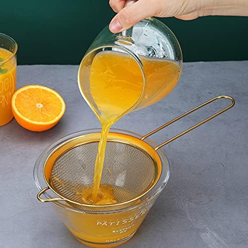 Gold Fine Mesh Strainer 3 Pieces Set, Golden Flour Sifter For Baking