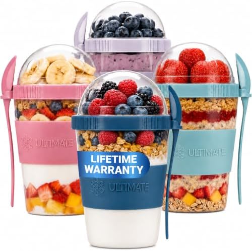 Ultimate Yogurt Parfait Cups with Lids and Spoon, 4 Pack, 20 oz (16+4)