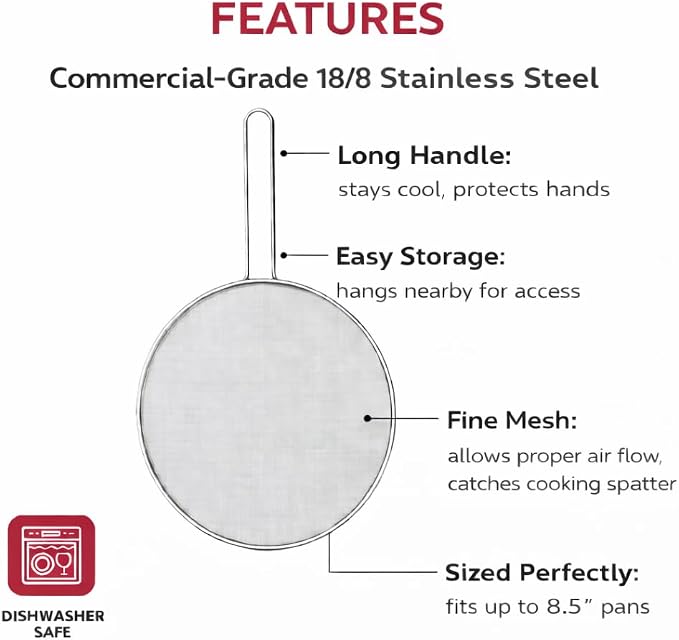 HIC Kitchen Splatter Screen, 18/8 Stainless Steel - Image 4