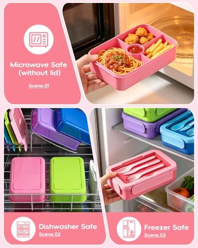 KEMETHY 2 Pack Bento Lunch Box for Kids& Adults, Leak-Proof 4