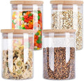 Aoeoe 4 Pack Glass Storage Jars with Airtight Bamboo Lid, 27 OZ Glass