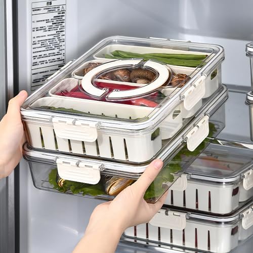 2Pack Divided Veggie Tray with Lid and Handle 4 Compartment Serving