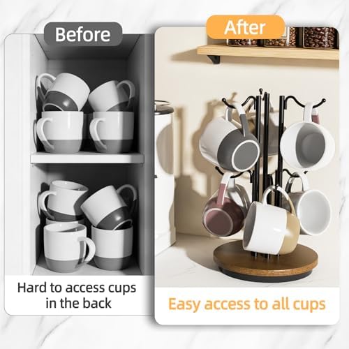 6-Hook 360° Rotating Coffee Mug Tree, Brown