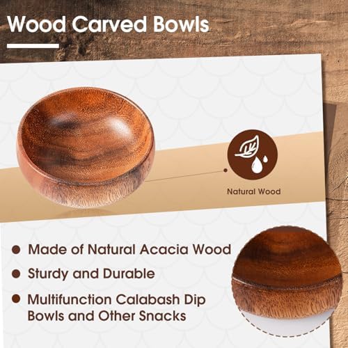 Skylety 10 Pcs Acacia Wooden Bowls Small Round Calabash Bowls, 4 Inch