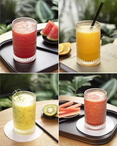 Hobnail Drinking Glasses Set of 8, 12 oz Highball Glasses & 10 oz