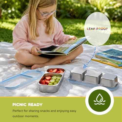 3-Pack Stainless Steel Snack Containers, 2-Compartment