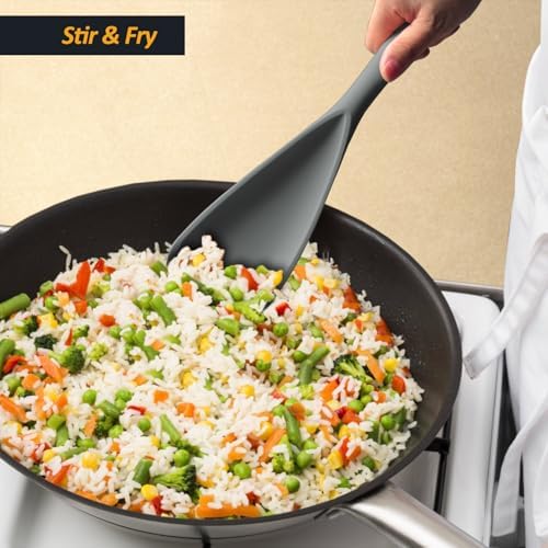 Silicone Cooking Spoon Spatula For Non-stick Cookware,12.6" Grey