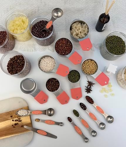 Stainless steel 304 measuring cup and spoon magnetic silicone handle