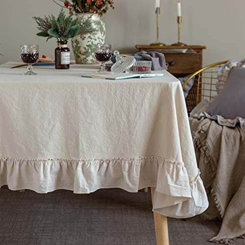 GLORY SEASON Retro Farmhouse Ruffle Tablecloth Cotton Flounces Trim