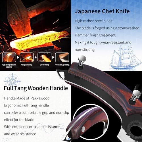 XYJ Knife Set with Acacia Wood Magnetic Knife Block