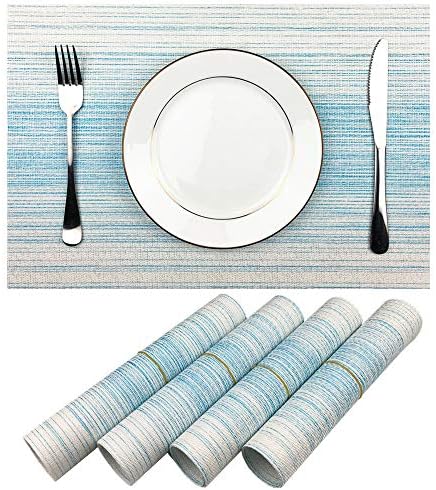 WAZAIGUR Placemats Set of 4, Woven Vinyl Table Placemats, Blue with