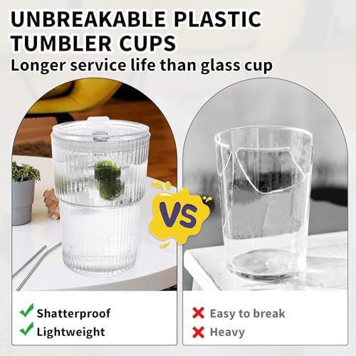Iced Coffee Cups with Lids and Straws Set of 2, 16 Oz Unbreakable
