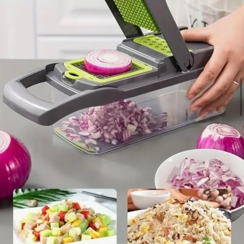 14-in-1 Vegetable Chopper Dicer with Container, Stainless Steel