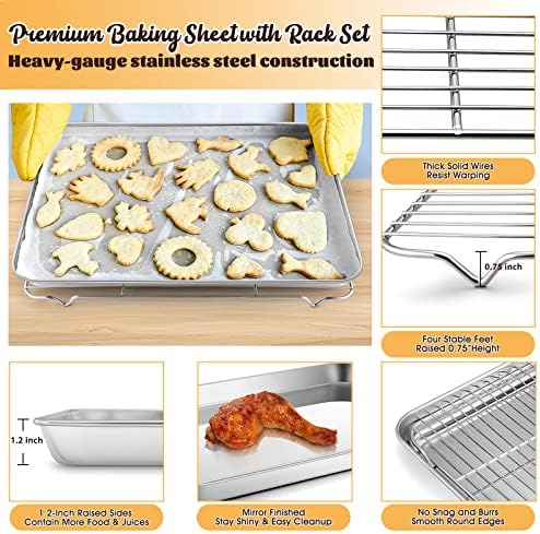 Large Baking Sheet with Rack Set, E-far 20”x14” Stainless Steel Cookie