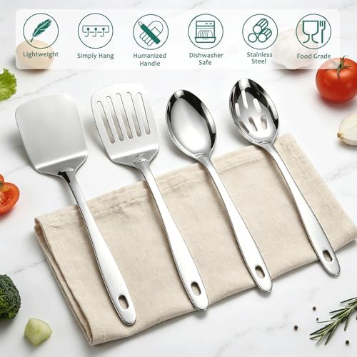 Stainless Steel Spatula Spoon Set, 4PCS Large Cooking Utensils Set
