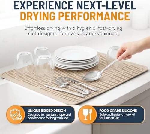 Silicone Dish Drying Mat for Kitchen Counter - Multi-Use 16 x 12 Inch