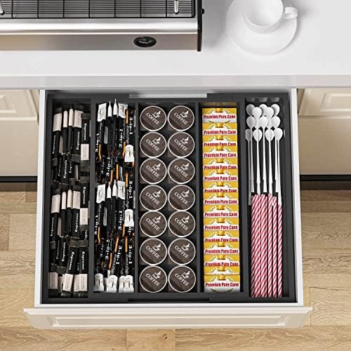 Kitchen Utensil Organizer, Expandable Bamboo Tray, Black