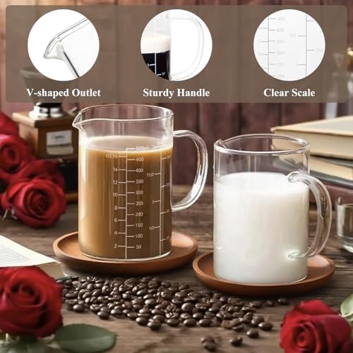 Glass Measuring Cup with Handle, 500 ML High Borosilicate Glass Three