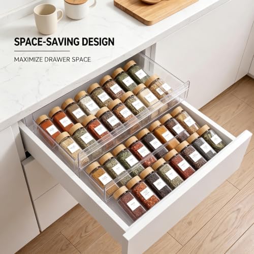 Acrylic Spice Drawer Organizer 4 Pk, Expandable 13"-26" Acrylic Spice