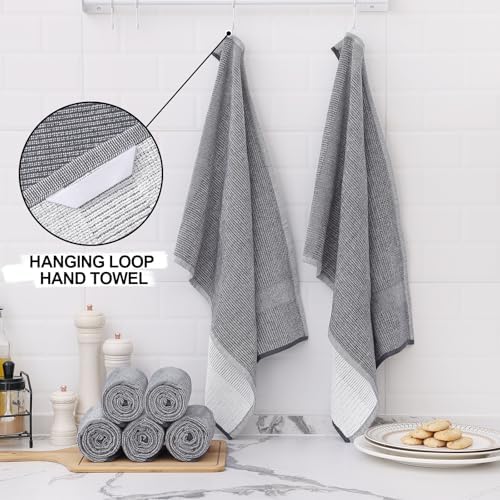Homaxy 380 GSM Cotton Premium Kitchen Towels 6 Pack, 18"x 28", Grey