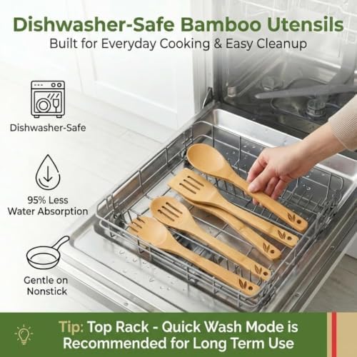 Dishwasher Safe Wooden Spoons for Cooking 6 Pc Kitchen Utensil Set