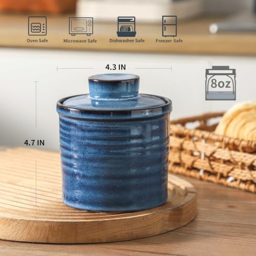 Hasense Ceramic Butter Crock with Lid, Butter Dish for Countertop with