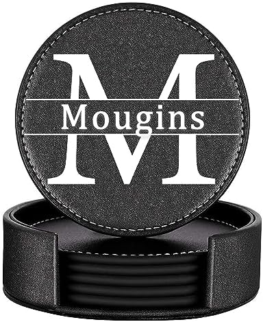 Custom Coasters, Personalized Coasters Set of 6 Leather Coaster with