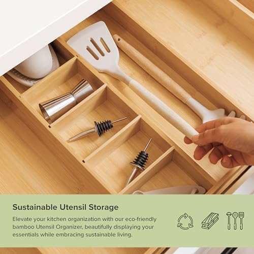 KitchenEdge Utensil & Junk Drawer Organizer, 16-28 in, Bamboo