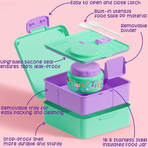 Fimibuke 60oz Leakproof Bento Lunch Box for Kids with 8.5oz Thermo