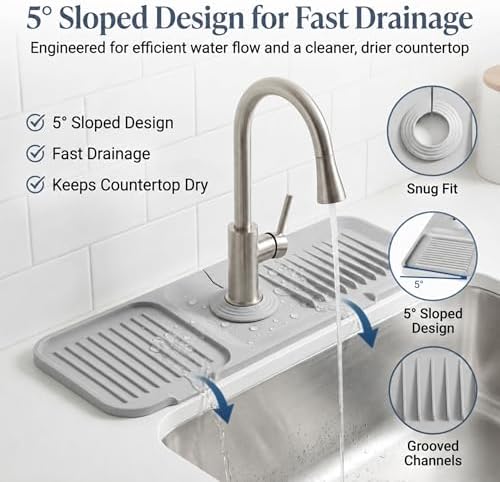 Kitchen Faucet Mat for Kitchen Sink, Silicone Splash Guard