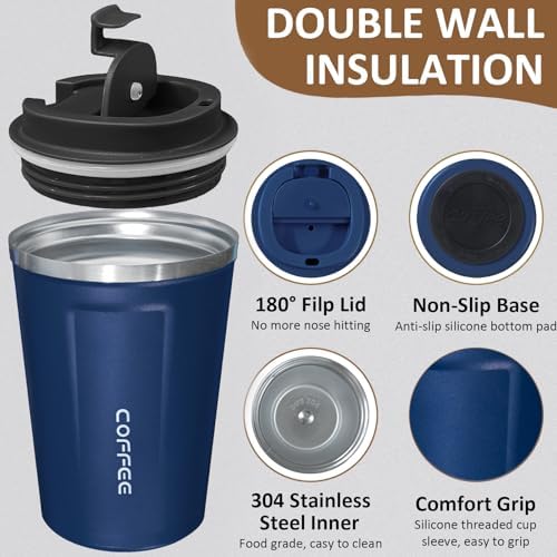 4 Pack Travel Coffee Mug 17oz Insulated Coffee Cup with Lid, Reusable