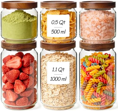 ComSaf Glass Pantry Storage Container with Acacia Wood Lids 1.1/0.5Qt