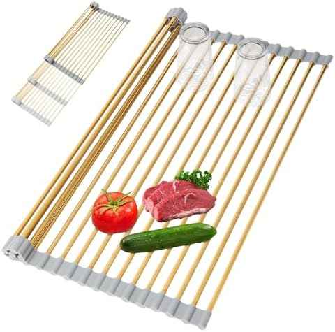 Expandable Roll-Up Dish Drying Rack, Gold, 304 Stainless Steel