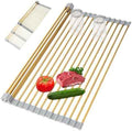Expandable Roll-Up Dish Drying Rack, Gold, 304 Stainless Steel