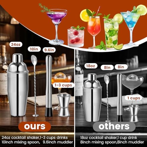 ZPUFAW 8-Piece Cocktail Shaker Set with Wooden Stand Bartender Kits