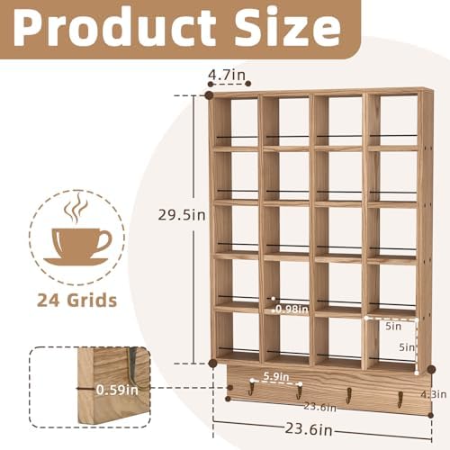Wooden Coffee Mug Display Rack, Wall Mounted Coffee Cup Holder