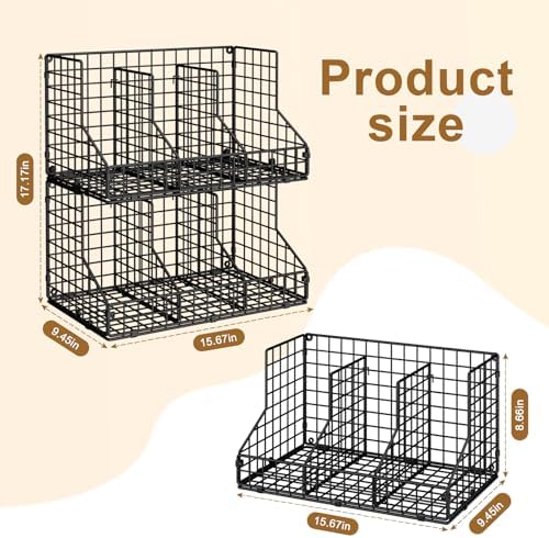 JKsmart 2 Pack Stackable Can Rack Organizer for Pantry Storage,Can Dispensers with 4 Adjustable Dividers, 2-Tier Metal Wire Basket Beverage Pop Soda Rack for Kitchen Cabinet Pantry, Black