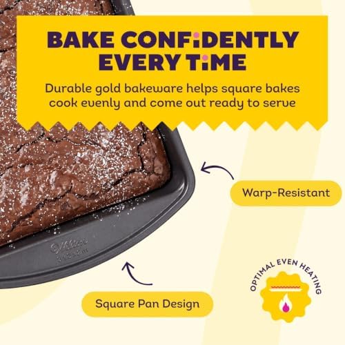 Wilton Gold Non-Stick Square Brownie Cake Pan, Made Without PFAS, 8 x