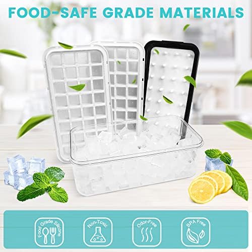 Ice Trays for Freezer with Lid & Bin, Ice Cube Tray Making 64 pcs Ice