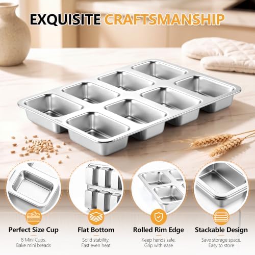 E-far Mini Loaf Pan, 8-Cavity Stainless Steel Baking Bread Pans Set