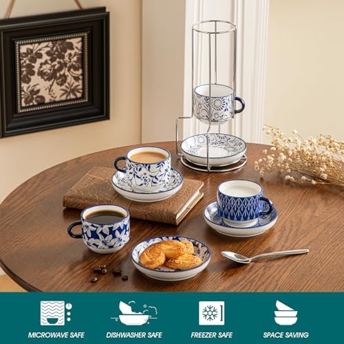 vancasso 4 OZ Porcelain Espresso Cups Set of 4, Stackable Cappuccino