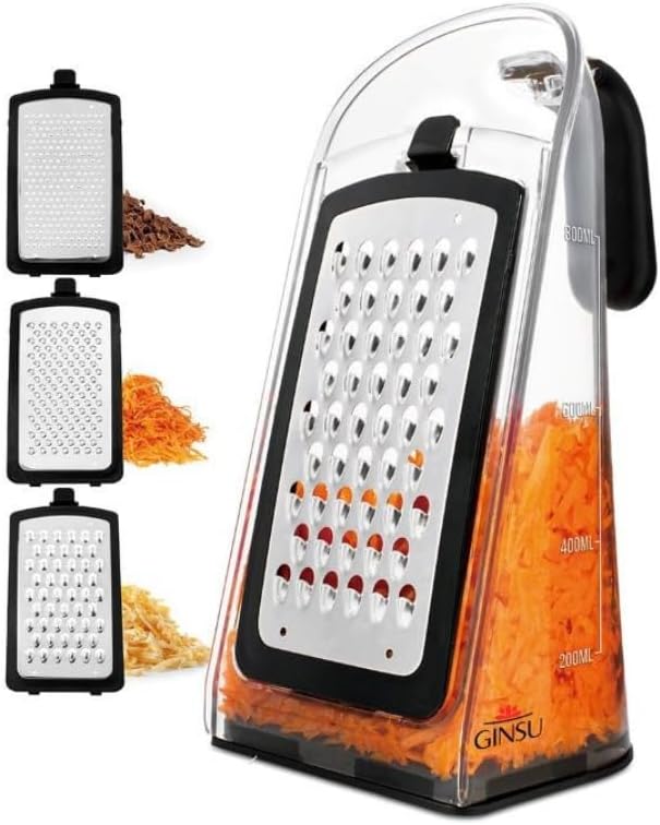 GINSU Plastic 3-in-1 Ergonomic Grater – 5x4x8in Multifunctional Cheese by GINSU