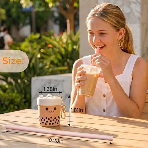 Reusable Silicone Straws with Keychain, Portable Travel Straws Set